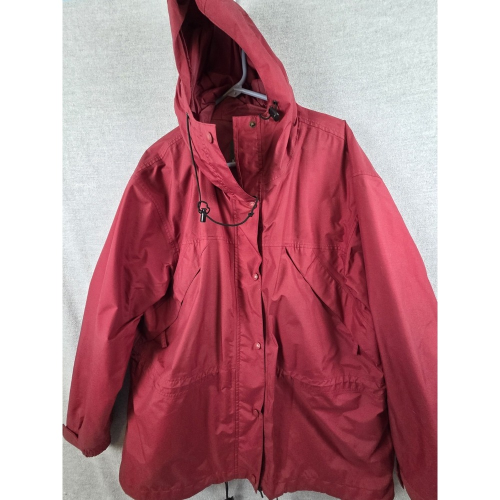 Cabelas Gore Tex Jacket Womens XL Red Hooded Full Zip Packable Hiking Waterproof
